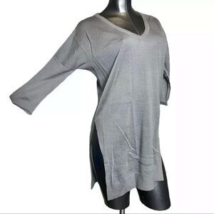 Merino wool duffy buttery soft lightweight pullover grey tunic split side medium